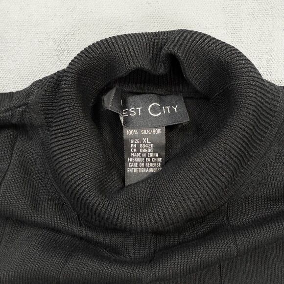 Vintage C'est City Black Silk Knit Lightweight Mock Neck Sweater Women's XL - Picture 3 of 4